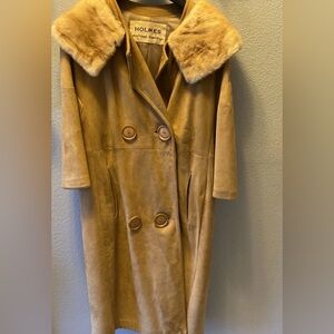 Vintage Holmes New Orleans Baton Rouge Tan Suede Coat Mink Collar J2